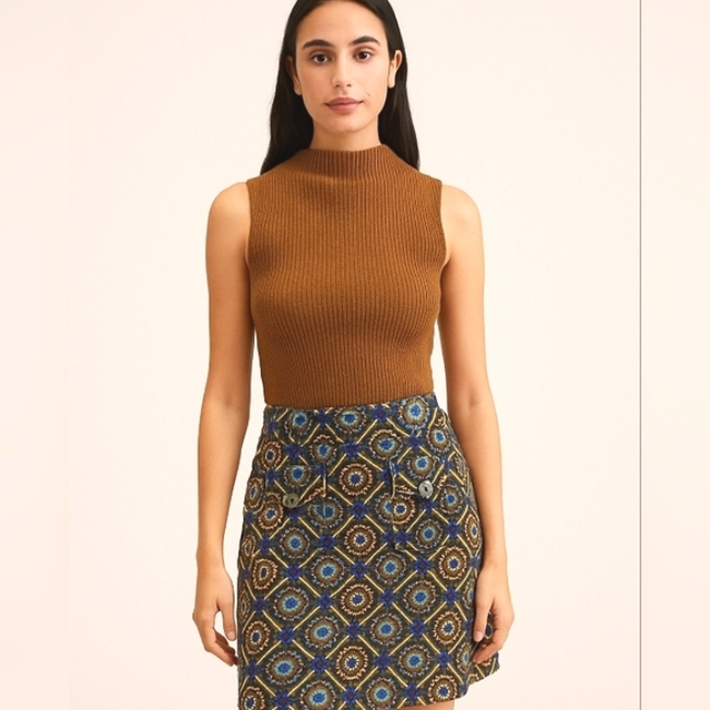 ETCETERA Corduroy Mosaic Skirt 4 Flap Pockets Vintage Inspired Retro NWOT